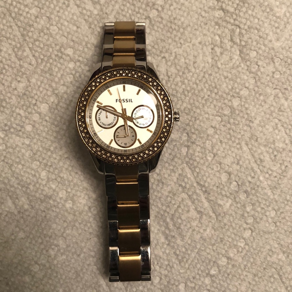 Used Fossil watch gold and silver chain